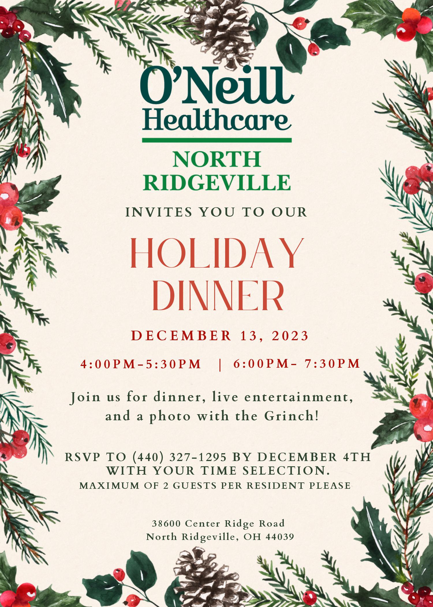 North Ridgeville Holiday Dinner O'Neill Healthcare